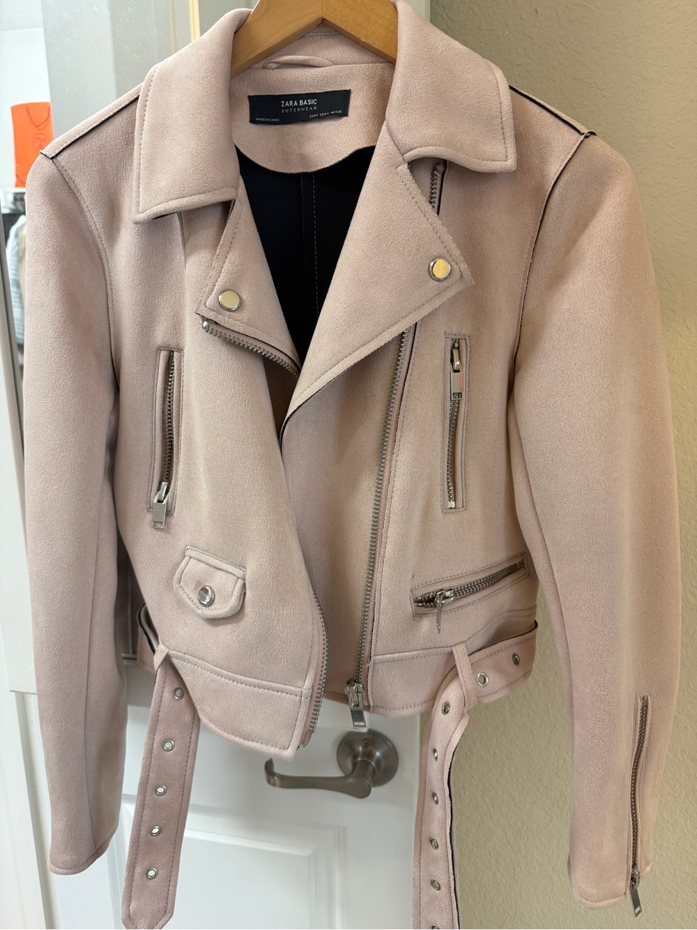 Zara Blush Suede Moto Jacket